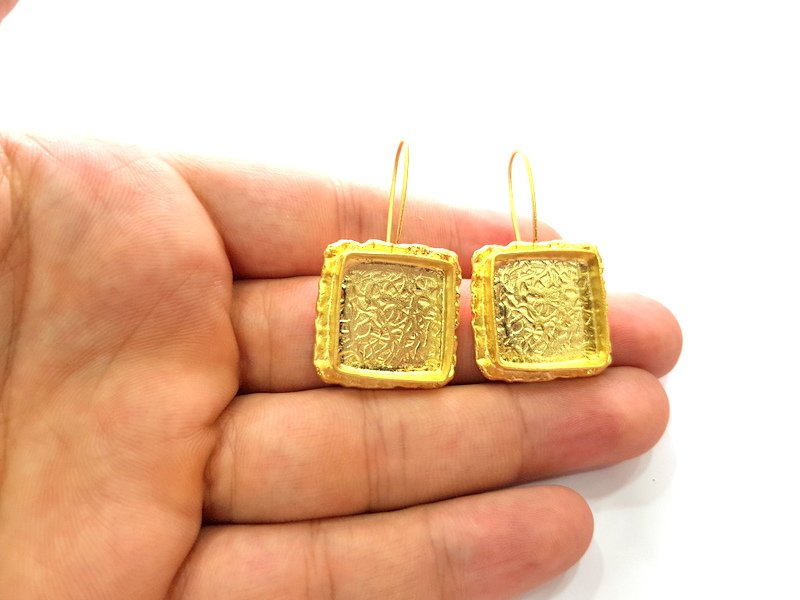 Earring Blank Base Settings Gold Resin Blank Cabochon Bases inlay Blank Mountings Matte Gold Plated Brass (18mm blank ) 1 Set  G14261