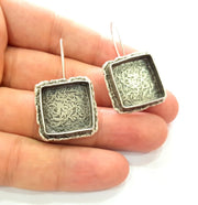 Earring Blank Base Settings Silver Resin Blank Cabochon Base inlay Blank Mountings Antique Silver Plated Brass (18mm blank) 1 Set  G14262