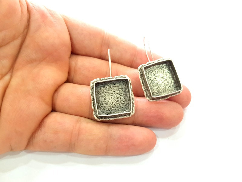 Earring Blank Base Settings Silver Resin Blank Cabochon Base inlay Blank Mountings Antique Silver Plated Brass (18mm blank) 1 Set  G14262