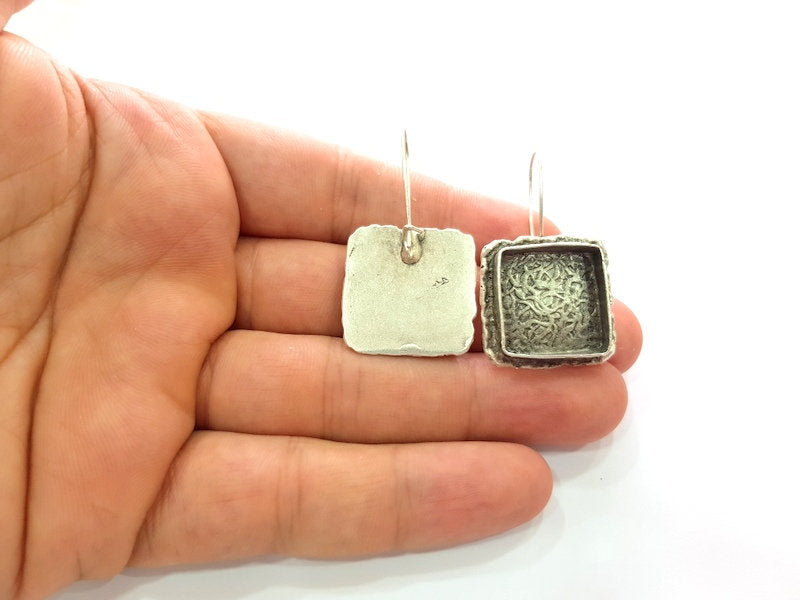 Earring Blank Base Settings Silver Resin Blank Cabochon Base inlay Blank Mountings Antique Silver Plated Brass (18mm blank) 1 Set  G14262