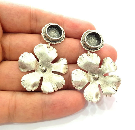 Earring Blank Base Settings Silver Resin Blank Cabochon Base inlay Blank Mountings Antique Silver Plated Brass (10mm blank) 1 Set  G14263