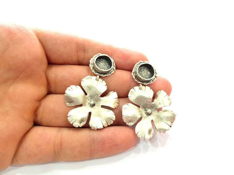 Earring Blank Base Settings Silver Resin Blank Cabochon Base inlay Blank Mountings Antique Silver Plated Brass (10mm blank) 1 Set  G14263