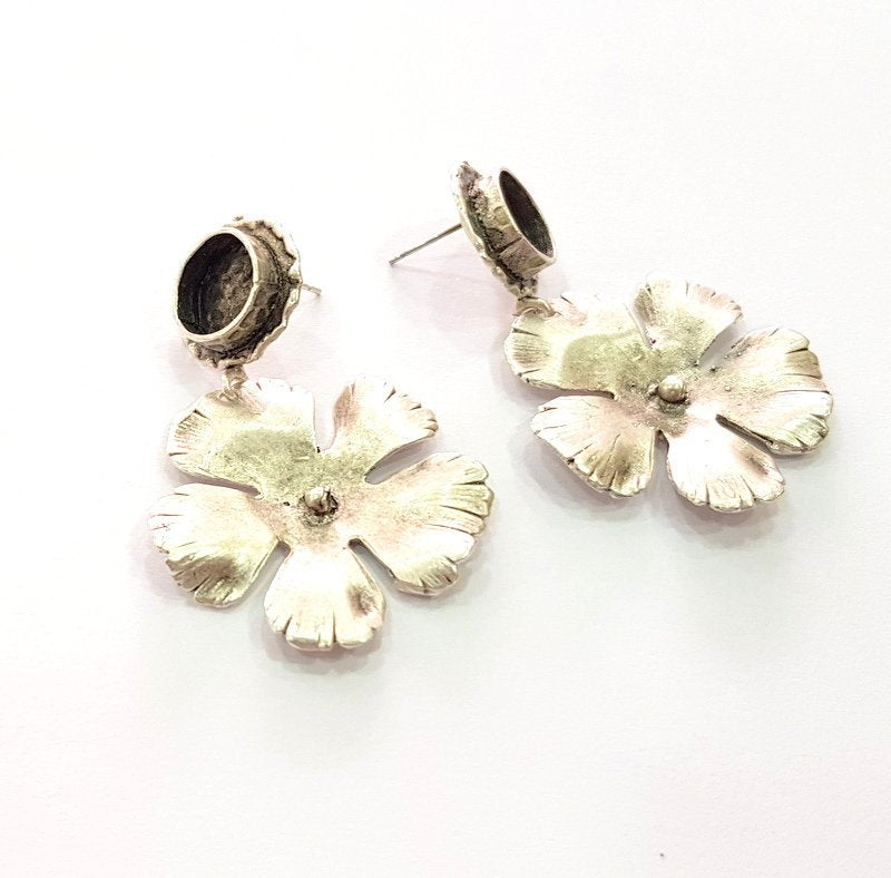 Earring Blank Base Settings Silver Resin Blank Cabochon Base inlay Blank Mountings Antique Silver Plated Brass (10mm blank) 1 Set  G14263