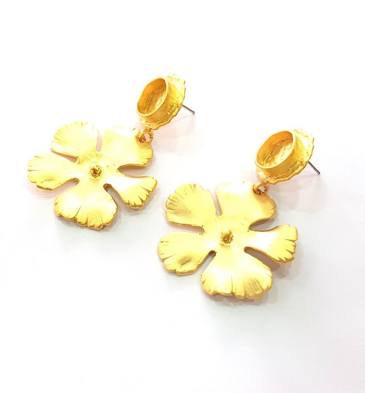 Earring Blank Base Settings Gold Resin Blank Cabochon Bases inlay Blank Mountings Gold Plated Brass (10mm blank ) 1 Set  G16292