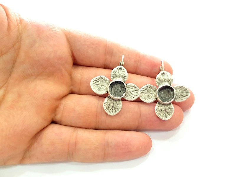 Earring Blank Base Settings Silver Resin Blank Cabochon Base inlay Blank Mountings Antique Silver Plated Brass (10mm blank) 1 Set  G15779