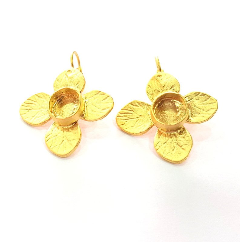 Earring Blank Base Settings Gold Resin Blank Cabochon Bases inlay Blank Mountings Matte Gold Plated Brass (10mm blank ) 1 Set  G14266
