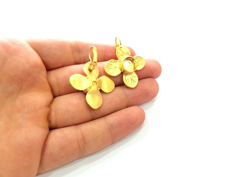 Earring Blank Base Settings Gold Resin Blank Cabochon Bases inlay Blank Mountings Matte Gold Plated Brass (10mm blank ) 1 Set  G14266