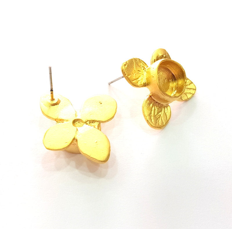 Earring Blank Base Settings Gold Resin Blank Cabochon Bases inlay Blank Mountings Matte Gold Plated Brass (10mm blank ) 1 Set  G14268