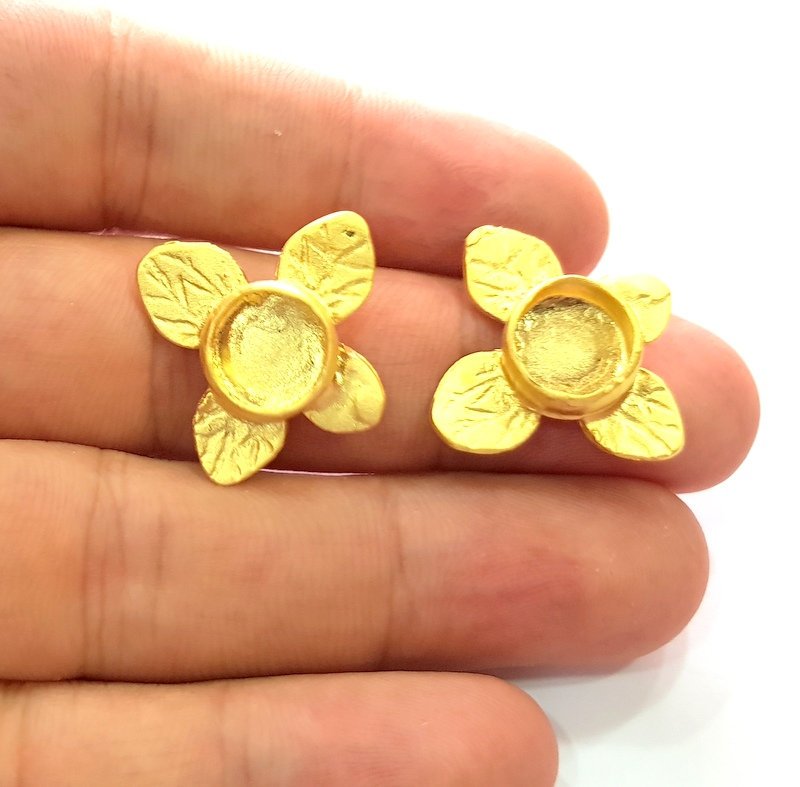 Earring Blank Base Settings Gold Resin Blank Cabochon Bases inlay Blank Mountings Matte Gold Plated Brass (10mm blank ) 1 Set  G14268