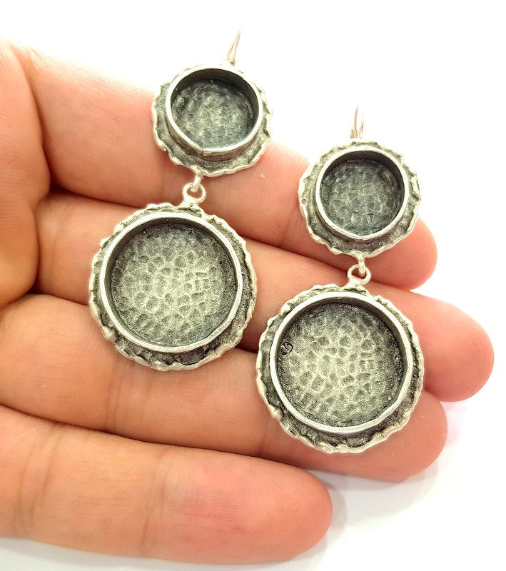 Earring Blank Base Settings Silver Resin Blank Cabochon Base inlay Blank Mountings Antique Silver Plated Brass (14+20mm blank) 1 Set  G14269