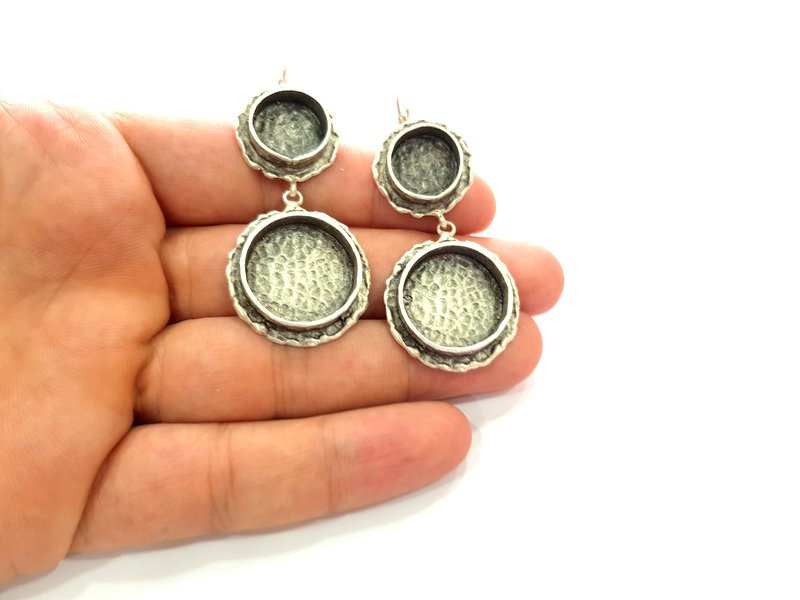 Earring Blank Base Settings Silver Resin Blank Cabochon Base inlay Blank Mountings Antique Silver Plated Brass (14+20mm blank) 1 Set  G14269