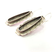 Earring Blank Base Settings Silver Resin Blank Cabochon Base inlay Blank Mountings Antique Silver Plated Brass (33x8mm blank) 1 Set  G14270