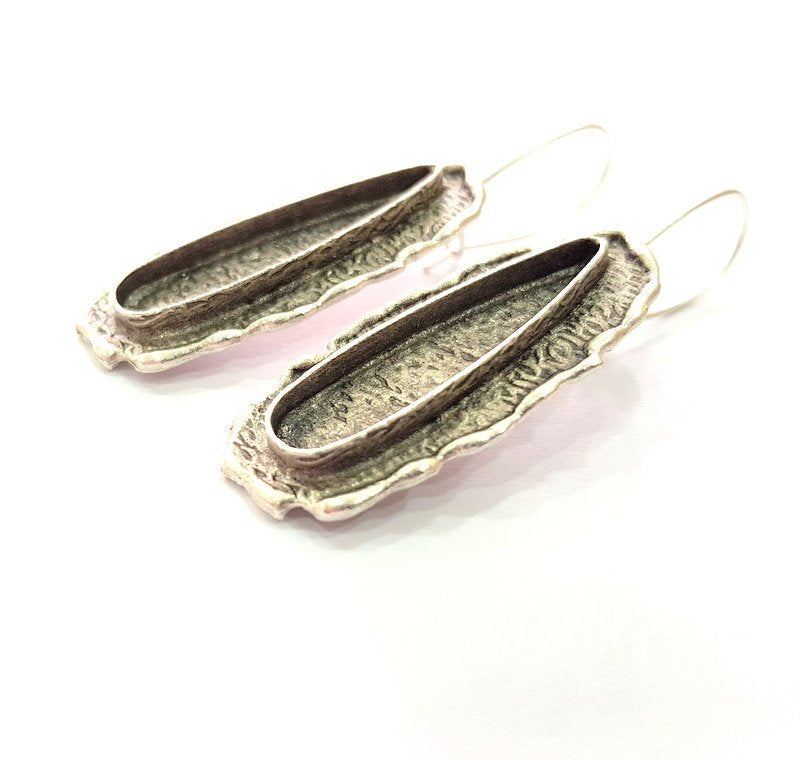 Earring Blank Base Settings Silver Resin Blank Cabochon Base inlay Blank Mountings Antique Silver Plated Brass (33x8mm blank) 1 Set  G14270