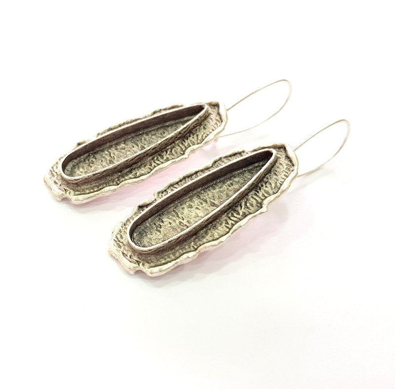 Earring Blank Base Settings Silver Resin Blank Cabochon Base inlay Blank Mountings Antique Silver Plated Brass (33x8mm blank) 1 Set  G14270