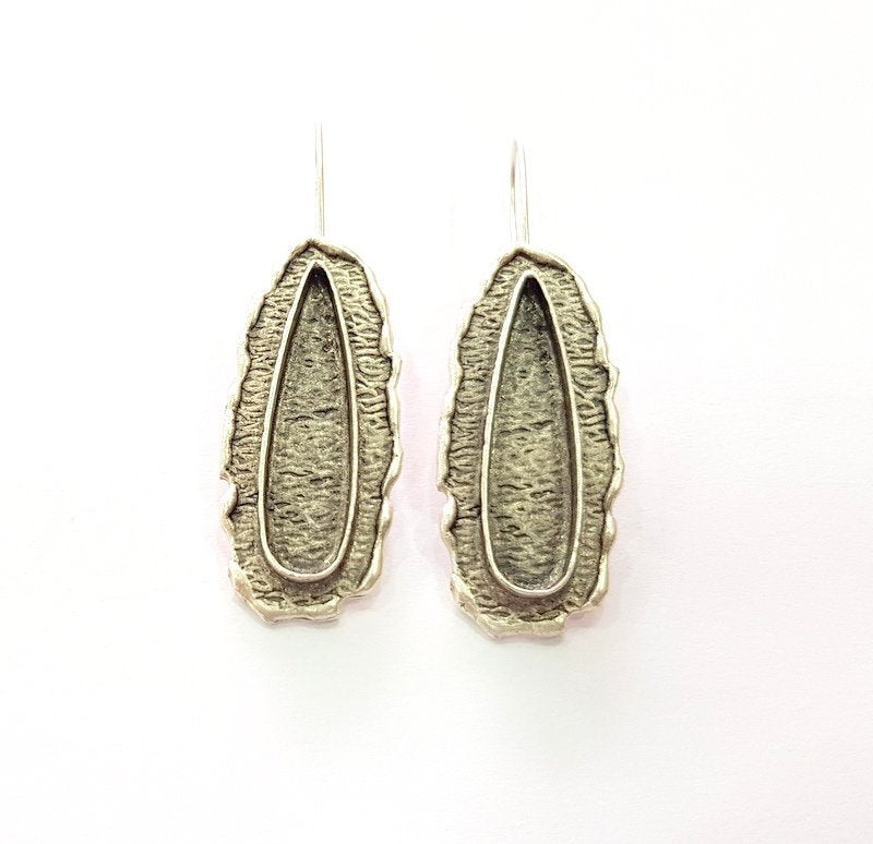 Earring Blank Base Settings Silver Resin Blank Cabochon Base inlay Blank Mountings Antique Silver Plated Brass (33x8mm blank) 1 Set  G14270