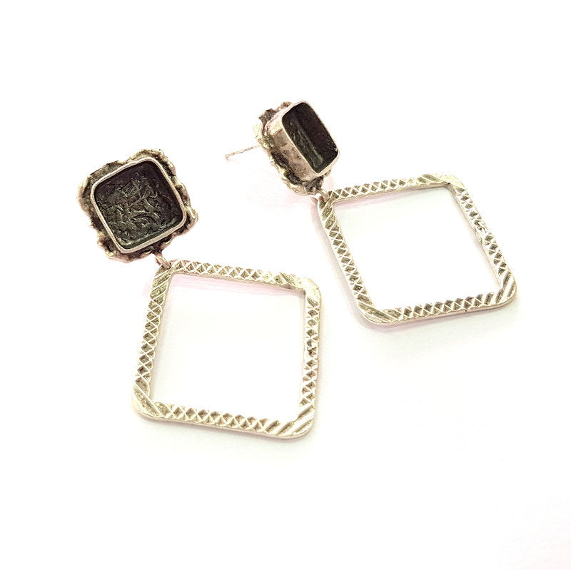 Earring Blank Base Settings Silver Resin Blank Cabochon Base inlay Blank Mountings Antique Silver Plated Brass (10mm blank) 1 Set  G14271
