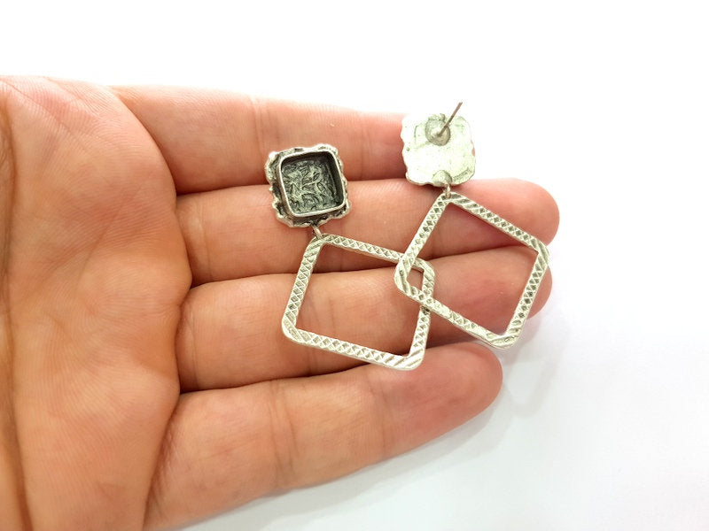 Earring Blank Base Settings Silver Resin Blank Cabochon Base inlay Blank Mountings Antique Silver Plated Brass (10mm blank) 1 Set  G14271