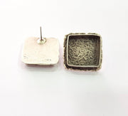 Earring Blank Base Settings Silver Resin Blank Cabochon Base inlay Blank Mountings Antique Silver Plated Brass (18x18mm blank) 1 Set  G14272