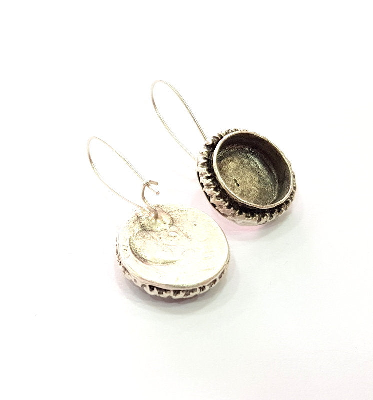 Earring Blank Base Settings Silver Resin Blank Cabochon Base inlay Blank Mountings Antique Silver Plated Brass (16mm blank) 1 Set  G14273