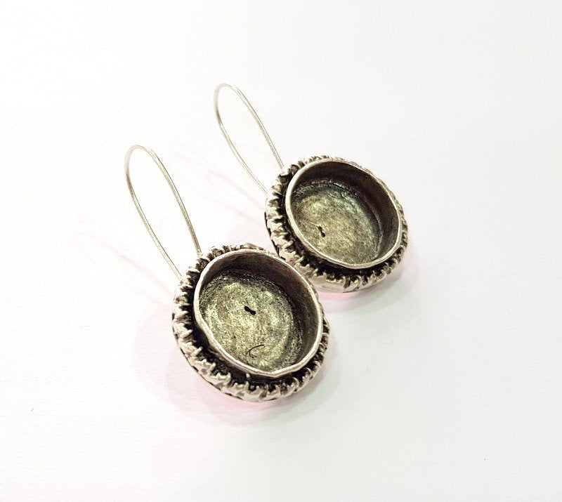Earring Blank Base Settings Silver Resin Blank Cabochon Base inlay Blank Mountings Antique Silver Plated Brass (16mm blank) 1 Set  G14273
