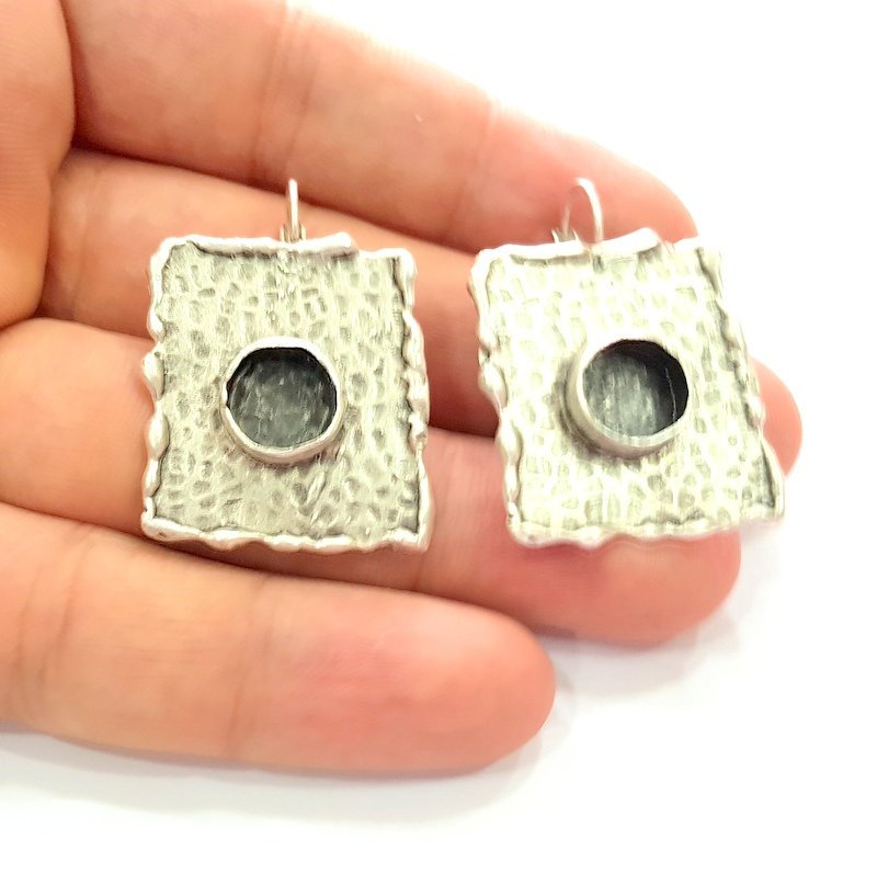 Earring Blank Base Settings Silver Resin Blank Cabochon Base inlay Blank Mountings Antique Silver Plated Brass (10mm blank) 1 Set  G16442