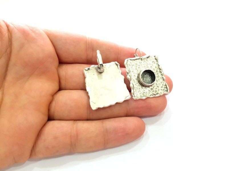 Earring Blank Base Settings Silver Resin Blank Cabochon Base inlay Blank Mountings Antique Silver Plated Brass (10mm blank) 1 Set  G16442