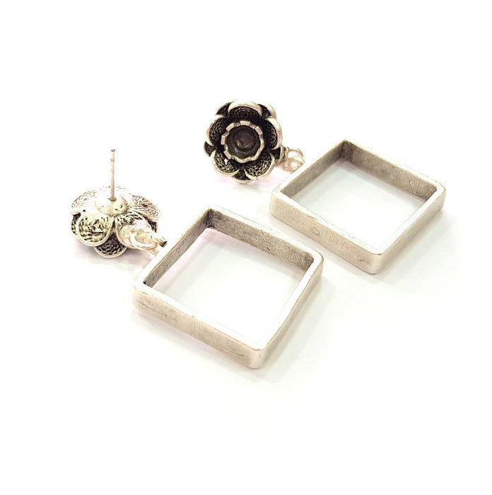 Earring Blank Base Settings Silver Resin Blank Cabochon Base inlay Blank Mountings Antique Silver Plated Brass (6mm blank) 1 Set  G14276