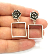 Earring Blank Base Settings Silver Resin Blank Cabochon Base inlay Blank Mountings Antique Silver Plated Brass (6mm blank) 1 Set  G14276