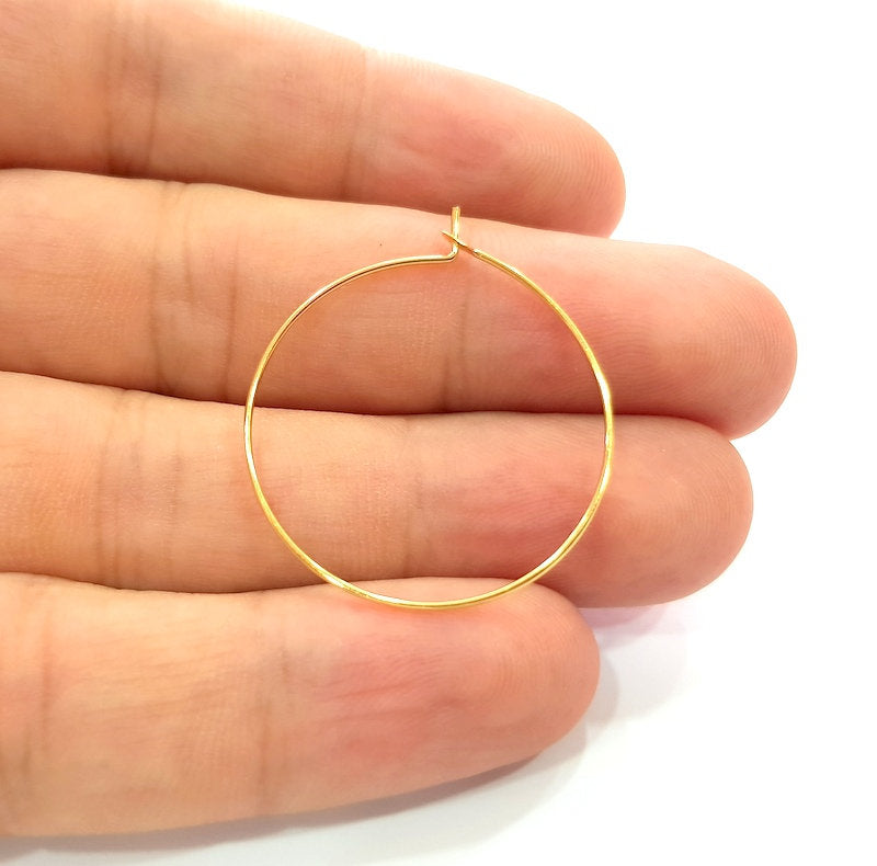 12 Pcs (6 pairs) Earring Loops Earring Circles Earring Hoops Gold Plated Brass,Findings  ( 30 mm )  G14279