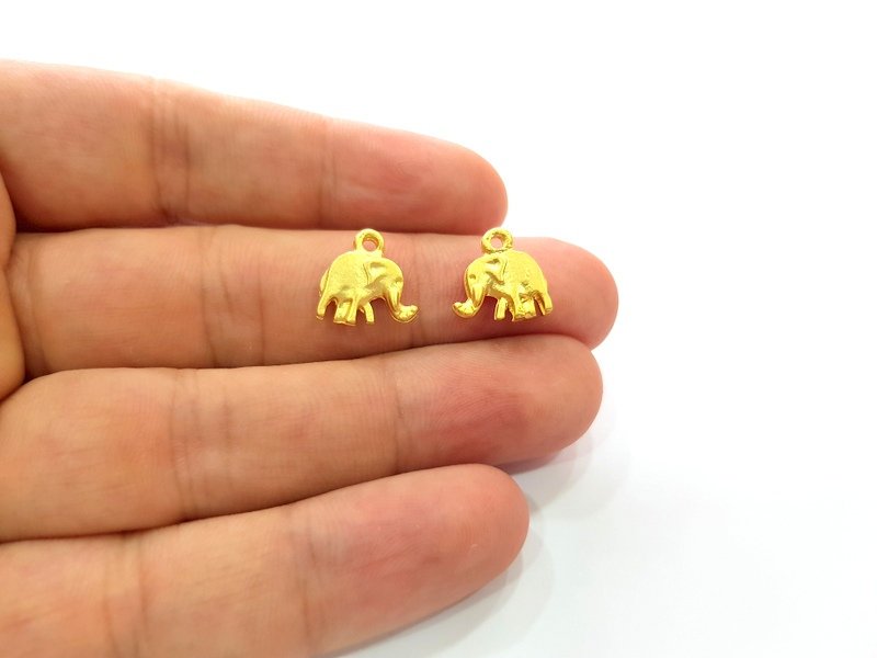 10 Elephant Charm Gold Charms Gold Plated Metal (12x12mm)  G14291
