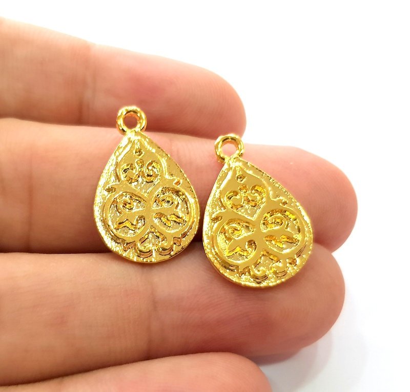 4 Drop Charm Shiny Gold Plated Charm Gold Plated Metal (21x13mm)  G14292