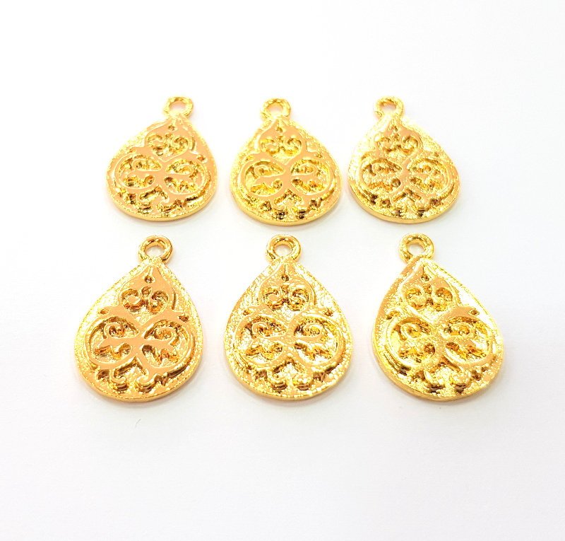 4 Drop Charm Shiny Gold Plated Charm Gold Plated Metal (21x13mm)  G14292