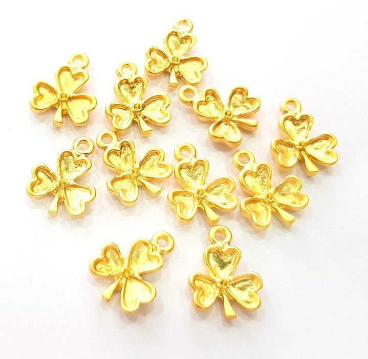 6 Clover Charm Gold Charms Gold Plated Metal (16x12mm)  G14296