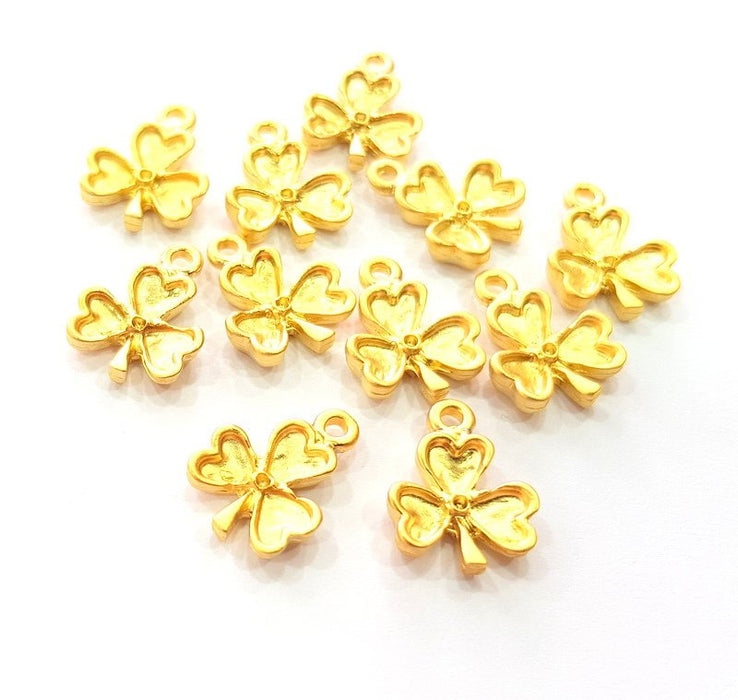 6 Clover Charm Gold Charms Gold Plated Metal (16x12mm)  G14296