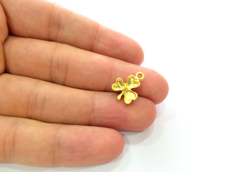 6 Clover Charm Gold Charms Gold Plated Metal (16x12mm)  G14296