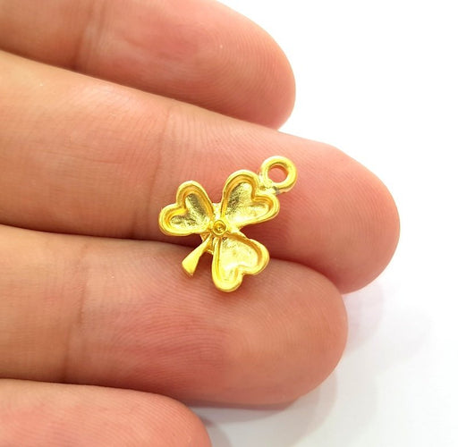 6 Clover Charm Gold Charms Gold Plated Metal (16x12mm)  G14296