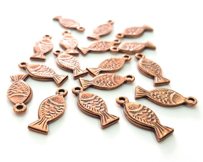 10 Fish Charm Antique Copper Charm Antique Copper Plated Metal (20x8mm) G13777