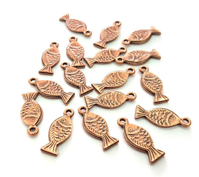 10 Fish Charm Antique Copper Charm Antique Copper Plated Metal (20x8mm) G13777