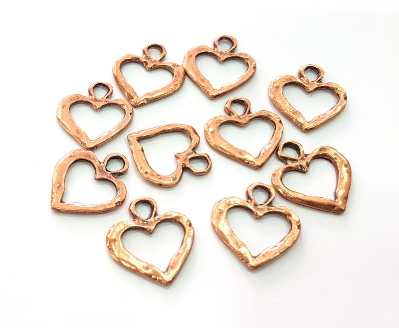 10 Heart Charm Antique Copper Charm Antique Copper Plated Metal (23x21mm) G13793