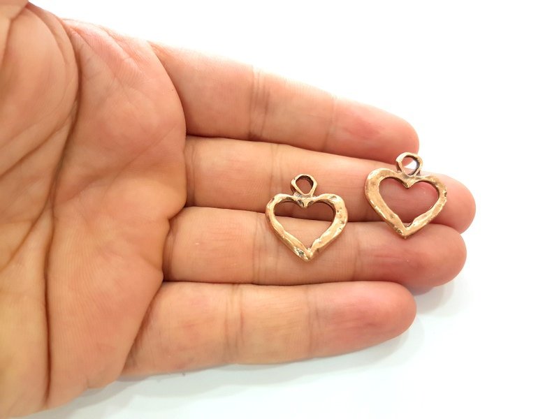 10 Heart Charm Antique Copper Charm Antique Copper Plated Metal (23x21mm) G13793
