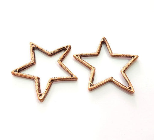 4 Star Charm Pendant Antique Copper Plated Metal (40mm) G14721