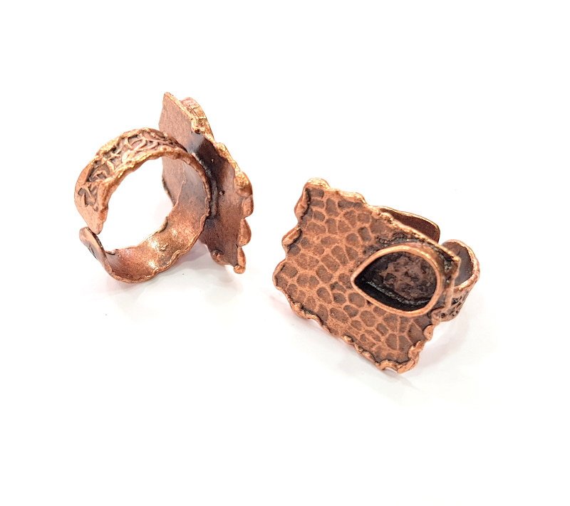 Copper Ring Settings inlay Ring Blank Mosaic Ring Bezel Base Cabochon Mountings (10x6 mm blank) Antique Copper Plated Brass G13797