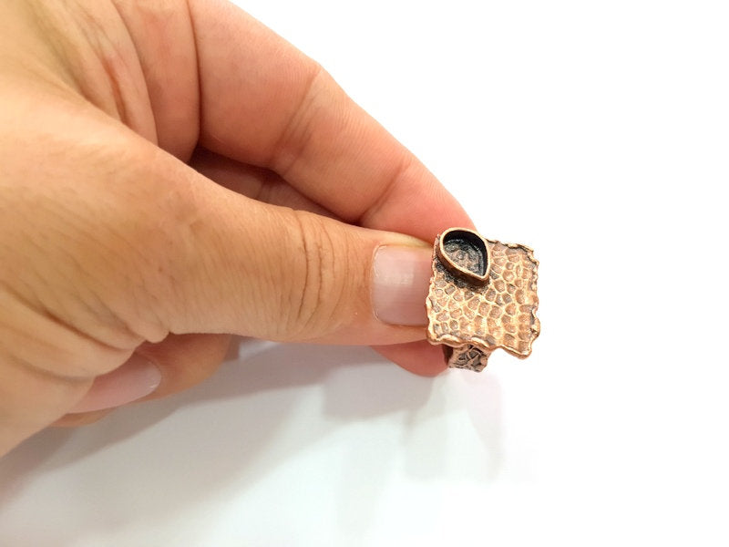 Copper Ring Settings inlay Ring Blank Mosaic Ring Bezel Base Cabochon Mountings (10x6 mm blank) Antique Copper Plated Brass G13797