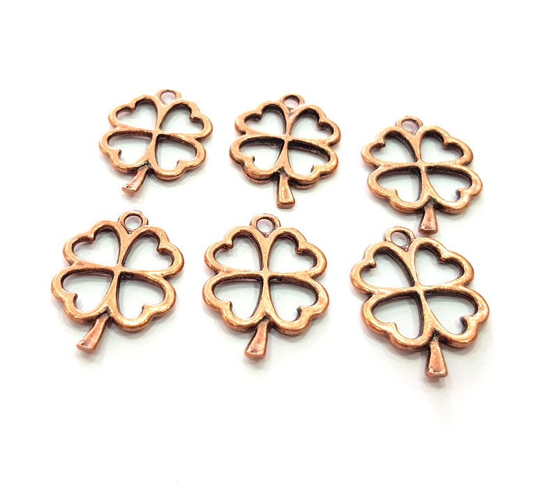 10 Clover Charm Antique Copper Charm Antique Copper Plated Metal (23x17mm) G13802