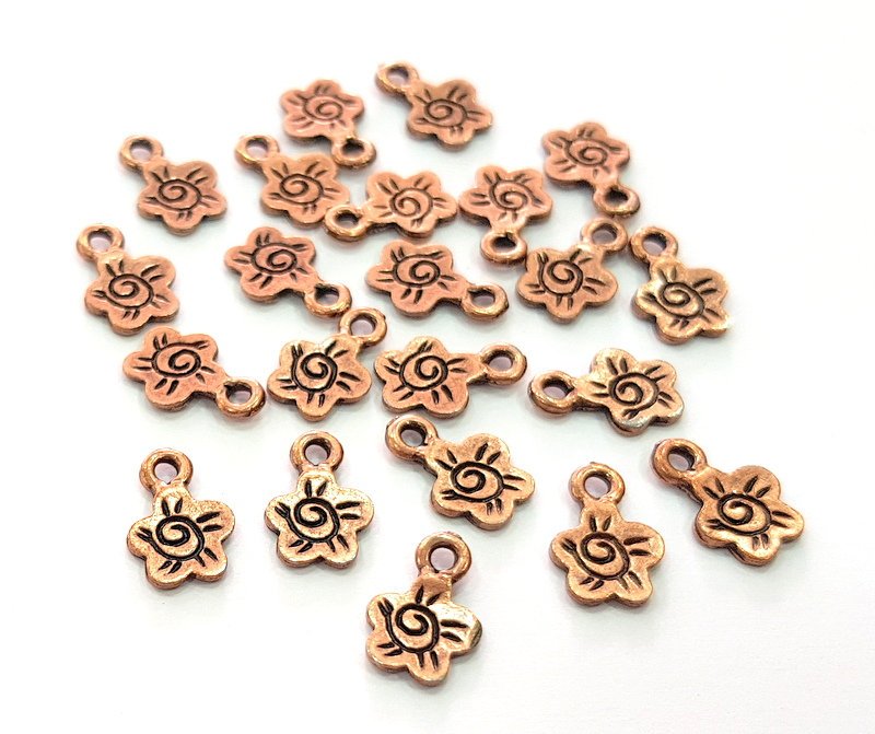 30 Flower Charm Antique Copper Charm Antique Copper Plated Metal (13x8mm) G13806