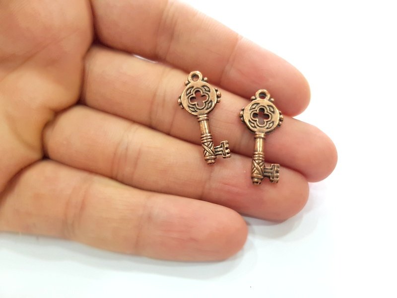 10 Key Charm Antique Copper Charm Antique Copper Plated Metal (25x12mm) G13810
