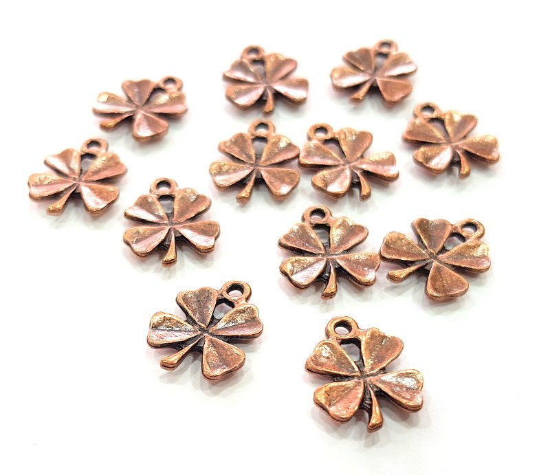 10 Clover Charm Antique Copper Charm Antique Copper Plated Metal (16x13mm) G13814