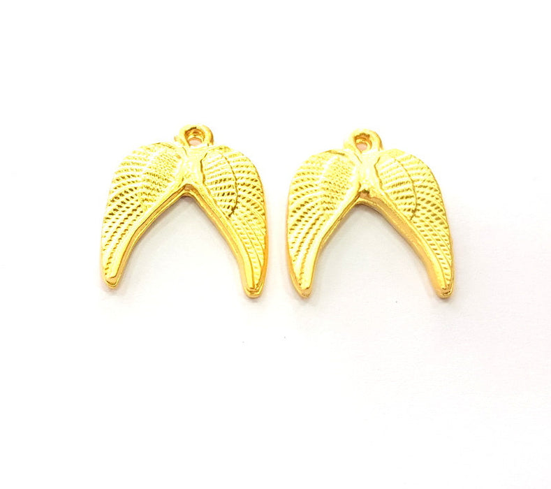 2 Wings Charm Gold Charms Gold Plated Metal (20x18mm)  G14299