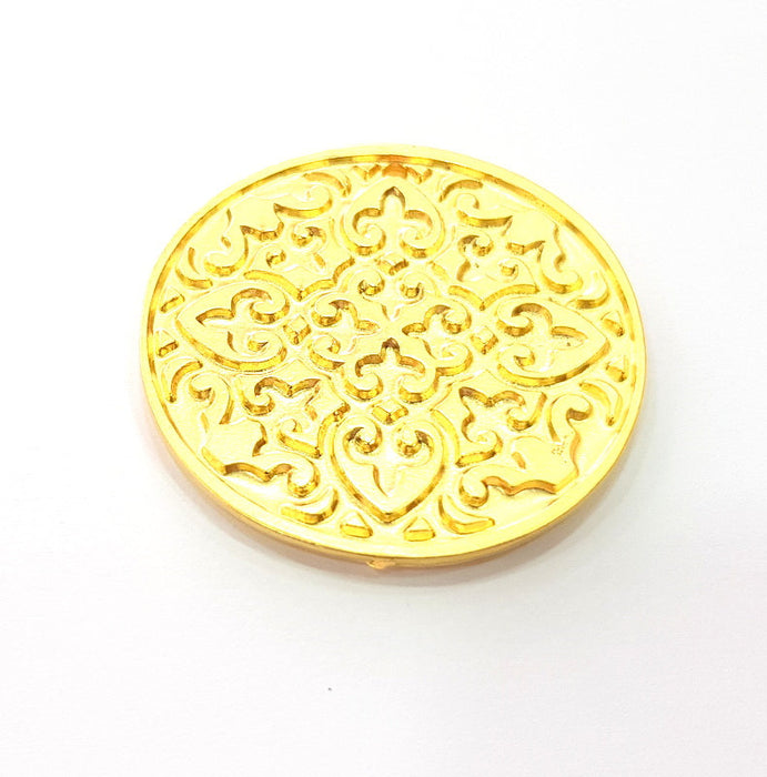 Gold Medallion Pendant Gold Plated Metal (42mm)  G14302