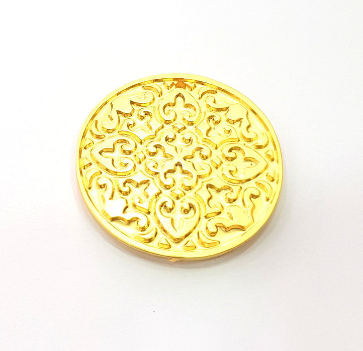 Gold Medallion Pendant Gold Plated Metal (42mm)  G14302